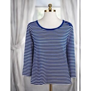 Ralph Lauren Luxe 100% Pima Cotton Knit Tee Top Blue White Stripes Size L